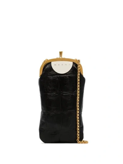 Marni Mini Mock Croc-effect Leather Cross Body Bag In Black