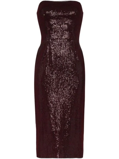 Haney Martina Strapless Sequin Midi Dress In Red