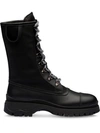 PRADA BI-MATERIAL LACE-UP BOOTS