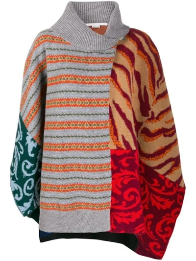 Stella Mccartney Oversize Patchwork Wool Sweater Cape In Multicolor