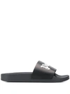 Palm Angels Black Logo Pool Slides In Black White