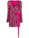 ANDAMANE SEQUIN EMBROIDERED SIDE TIE WRAP DRESS