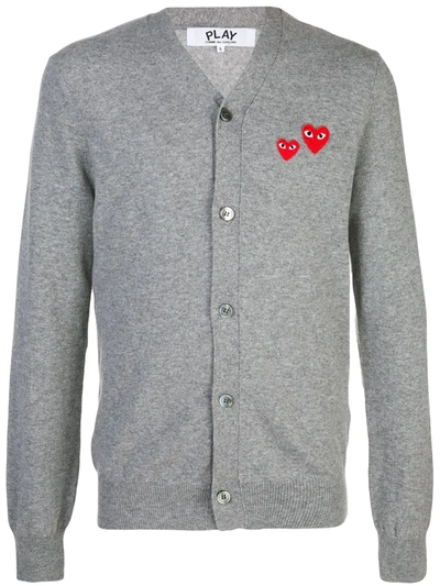 Comme Des Garçons Play Grey Wool Double Heart Cardigan