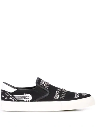 Amiri Embellished Leather-trimmed Canvas Slip-on Trainers In Black
