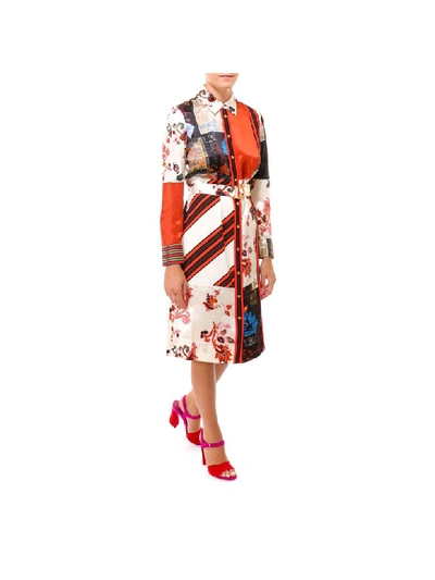 Tory Burch Printed Patchwork Long Sleeve Silk Blend Shirtdress In Mountain Paisley