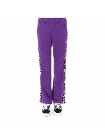 Fila Logo Tape Nylon Track Pants In Purple