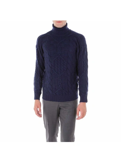 Etro Roll-neck Cable-knitted Wool Sweater In Blue