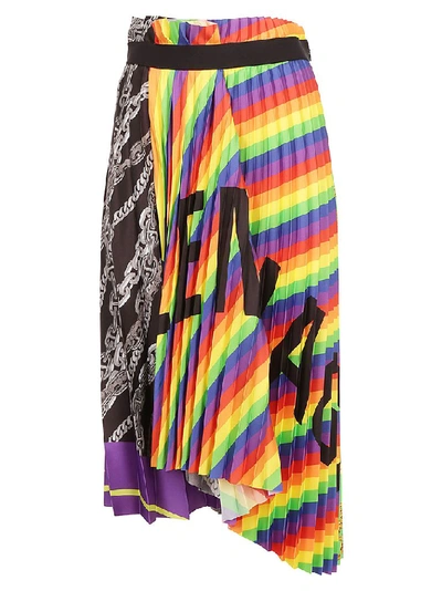 Balenciaga Asymmetric Pleated Printed Crepe Midi Skirt In Rainbow/black