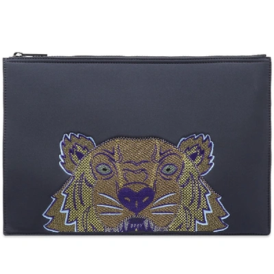 Kenzo Large Embroidered Neoprene Pouch In Grey