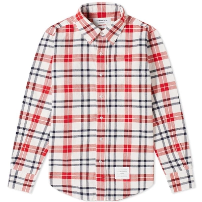 Thom Browne Button-down Collar Checked Cotton-flannel Shirt In Red
