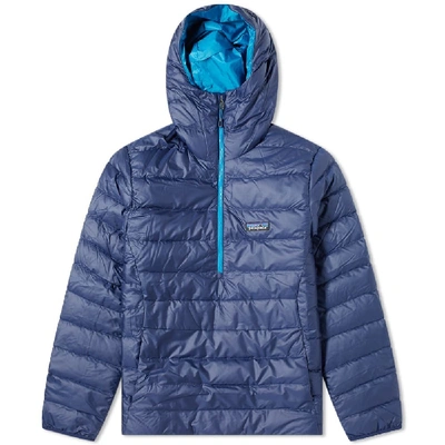 Patagonia Down Sweater Hooded Pullover In Blue