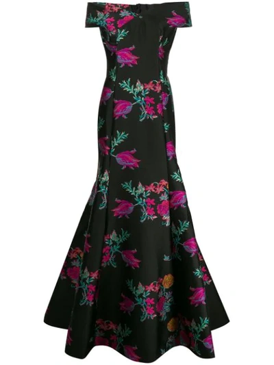 Etro Jacquard Floral Off-the-shoulder Gown In Black