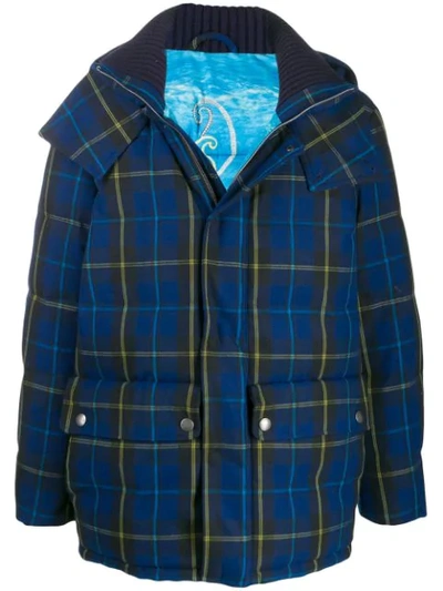 Etro Plaid Hooded Coat In Blue
