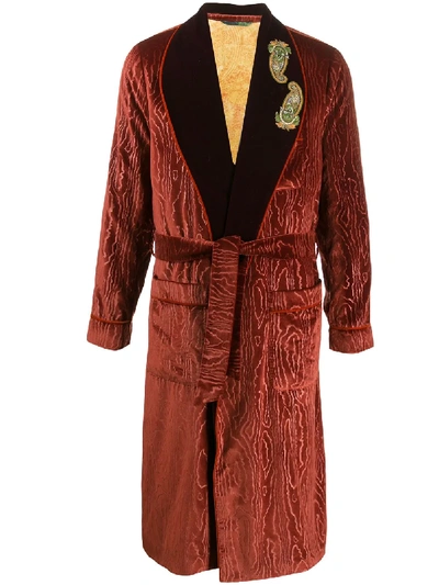 Etro Paisley Embroidered Belted Coat In Orange