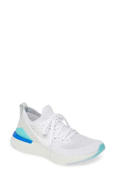 Nike Epic React Flyknit 2 Running Shoe In White/ White/ Light Silver