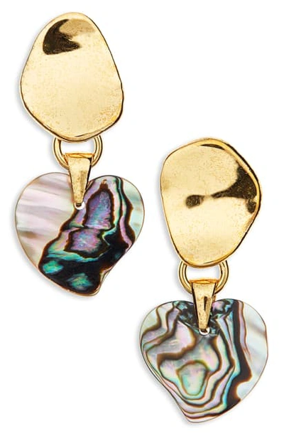 Lizzie Fortunato Abalone Heart Drop Earrings In Gold/ Abalone