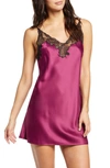 Natori Feather Lace Trim Chemise In Mbk Mulberry/ Blk
