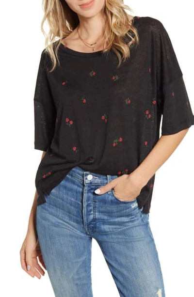 Rails Roman Relaxed Fit Linen Blend Top In Black Roses