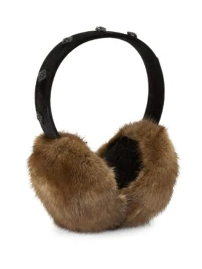 Glamourpuss Embellished Mink Fur Earmuffs In Brown