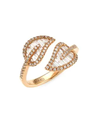Anita Ko Small 18k Rose Gold & Diamond Baguette Leaf Ring