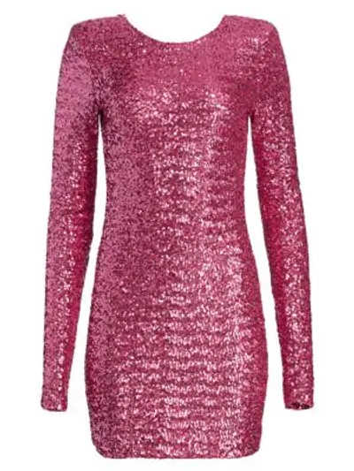 Andamane Brianna Padded Shoulder Sequin Sheath Dress In Rosa