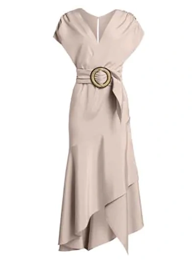 Silvia Tcherassi Protea Belted Stretch-silk Wrap Midi Dress In Taupe