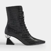 YUUL YIE Gloria Glam Heel Boots in Black Croc Embossed Leather