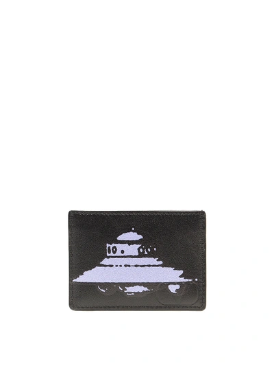 Valentino Garavani Undercover Ufo Leather Card Holder In Black