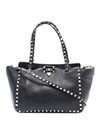 VALENTINO GARAVANI BLACK SMALL ROCKSTUD TOTE BAG