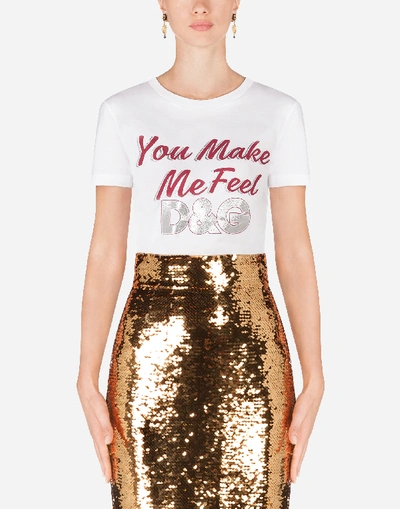Dolce & Gabbana Jersey T-shirt With “you Make Me Feel” Flock Print In White