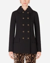 DOLCE & GABBANA BASKETWEAVE PEA COAT WITH DECORATIVE BUTTONS