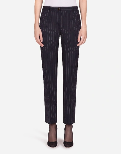 Dolce & Gabbana Low-rise Trousers In Pin-stripe Woolen Fabric