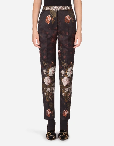Dolce & Gabbana High-waisted Baroque Floral Jacquard Pants In Black
