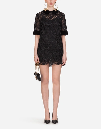 Dolce & Gabbana Short Macramé Dress In Black