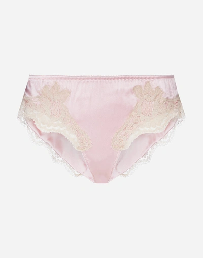 Dolce & Gabbana Satin Briefs With Lace In Pink