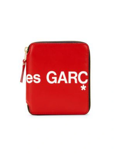 Comme Des Garçons Play Huge Logo Leather Zip Wallet In Red