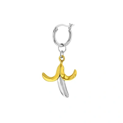 True Rocks 18 Carat Gold Plated 2tone Banana Earring On Silver Hoop