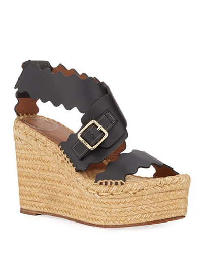 Chloé Lauren Leather Espadrille Platform Wedge Sandal In Black