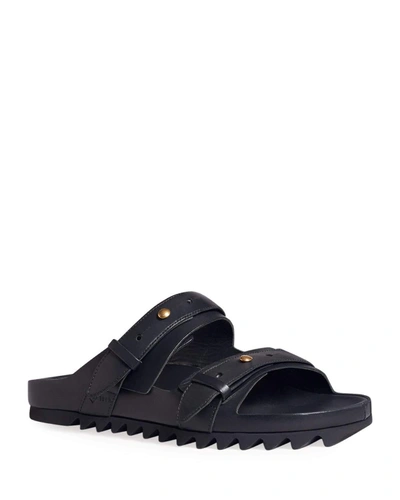 Dunhill Men's Duke Leather Buckle Sandals W/ Sharktooth Sole In Black