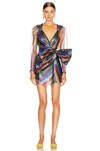 Attico Multicoloued Laminated Tulle Dress With Bow In Multicolor