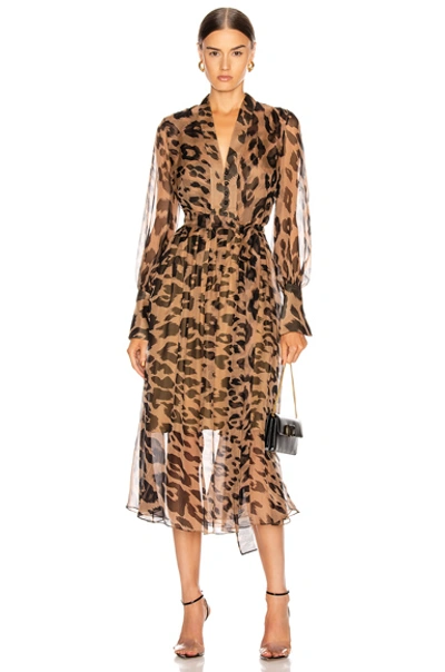 Oscar De La Renta Leopard Day Dress In Camel