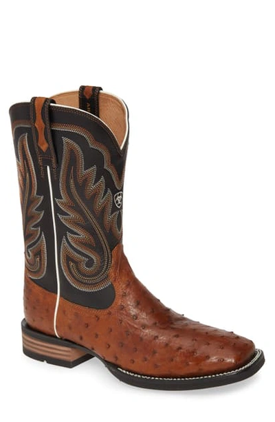 Ariat Promoter Cowboy Boot In Caramel Full Quill Ostrich