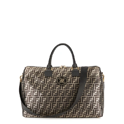 Fendi Ff Gold Monogrammed Holdall In Brown