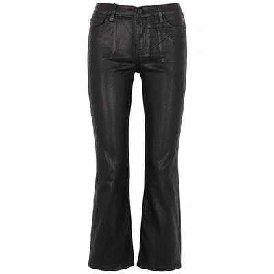 J Brand Selena Coated Cropped Bootcut Jeans In Galactic Black