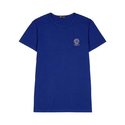 Versace Slim-fit Logo-print Stretch-cotton Jersey T-shirt In Blue