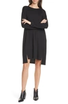 Eileen Fisher Petite Jewel-neck Long-sleeve Slit Terry Dress In Black
