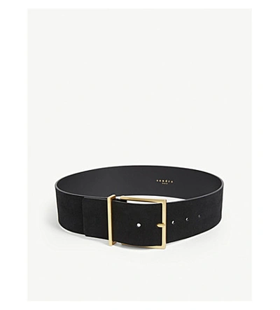 Sandro Leather Square Buckle Belt In Black