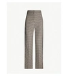 SANDRO STRIPED-TRIM CHECKED STRAIGHT WOVEN TROUSERS