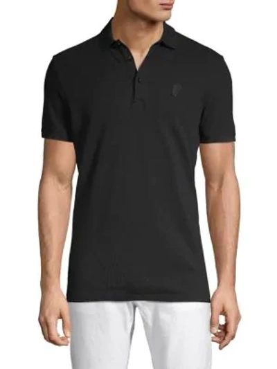 Versace Solid Cotton Polo In Black On Black