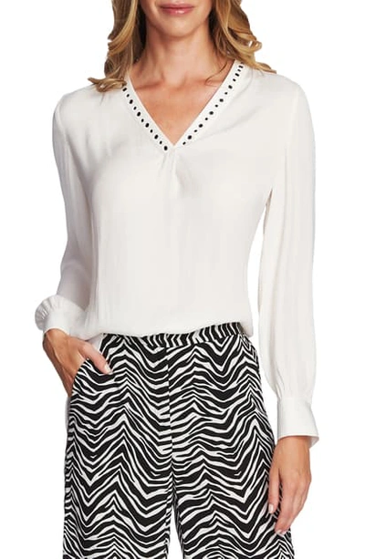 Vince Camuto Studded Rumple Blouse In Pearl Ivory